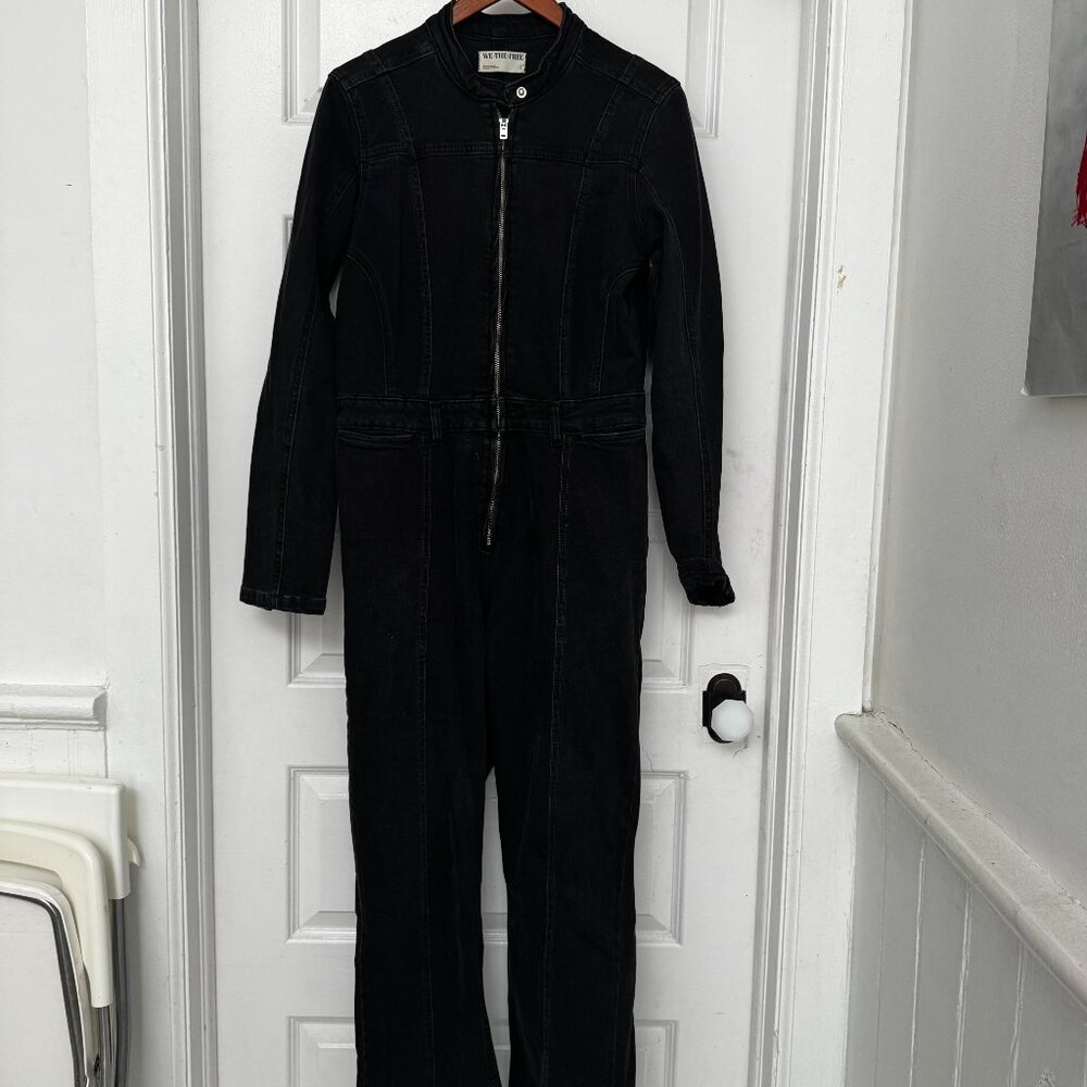 Free People zip front black denim boiler suit